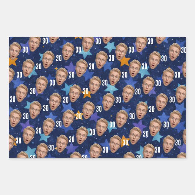 Funny Face Personalized Photo Blue Party Wrapping  Geschenkpapier Set (Vorderseite)