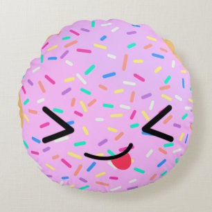 Funny Face Pink Donut Round Throw Kissen