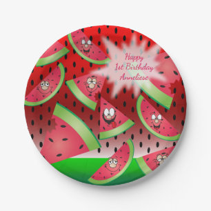 Funny Face Watermelon Design Pappteller