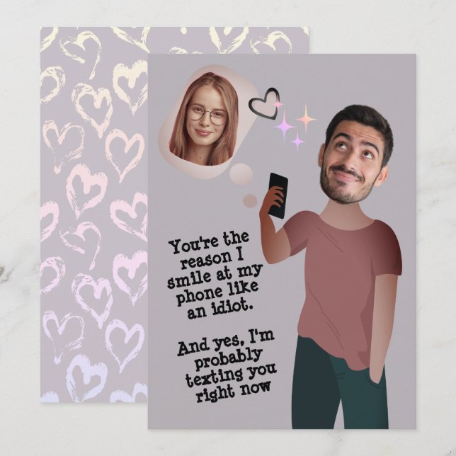 Funny Face | Whimsical Foto Fun Valentine's Card Einladung (Vorne/Hinten)