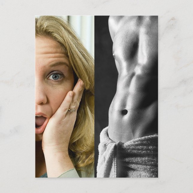 Funny Face Woman und Hunk Typ Abs Template Postkarte (Vorderseite)