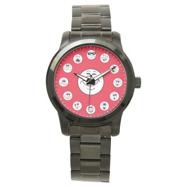 Funny Faces & Expressions Emojis in White Watch Armbanduhr (Vorderseite)