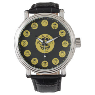 Funny Faces & Expressions in Gold Emojis Armbanduhr