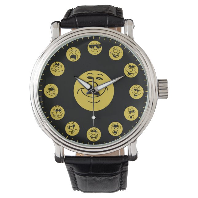 Funny Faces & Expressions in Gold Emojis Armbanduhr (Vorderseite)