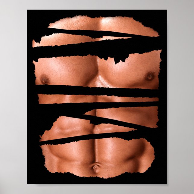 Funny Fake Muscles Fitness Model Chest Six Pack Ab Poster (Vorne)