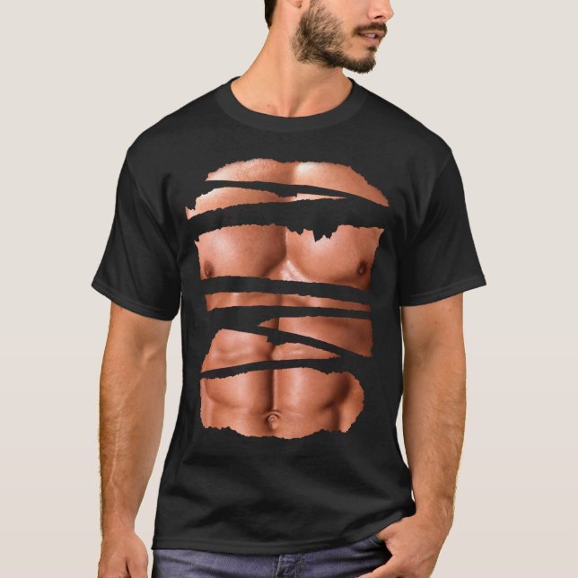 Funny Fake Muscles Fitness Model Chest Six Pack Ab T-Shirt (Vorderseite)