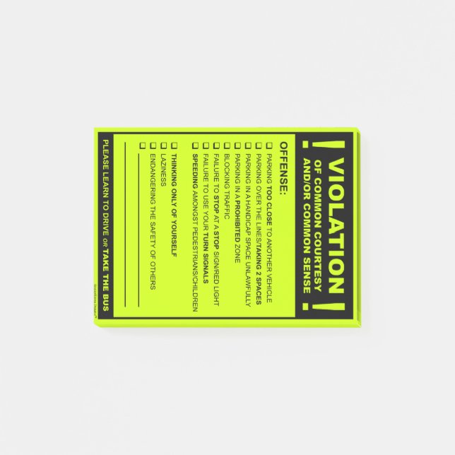 Funny Fake Parkticket Autofahrerziitation Post-it Klebezettel (Vorderseite)