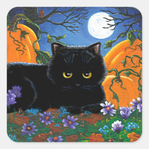 Funny Fall Black Cat Creationarts Quadratischer Aufkleber