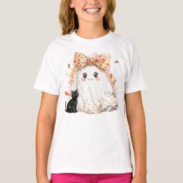 Funny Fall Ghost Holding Black Cat Halloween T-Shirt