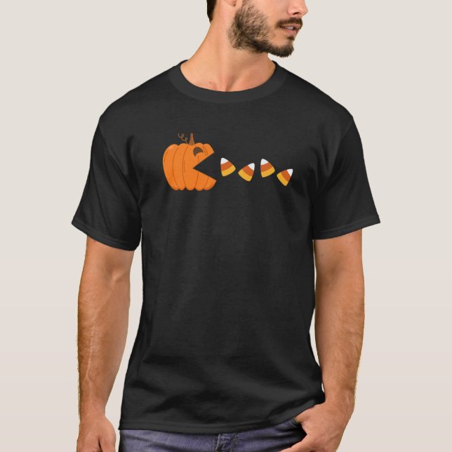 Funny Fall Halloween Pumpkin Eating Candy Corn Aut T-Shirt (Vorderseite)