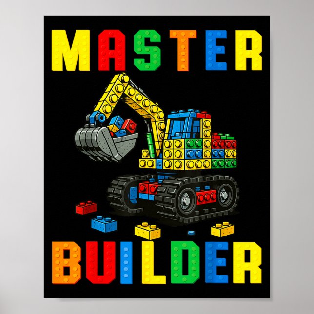 Funny Family Master Builder Building Bricks Blocks Poster (Vorne)