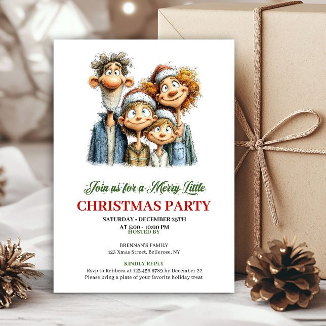 Funny Family Red Green Christmas Party Invitation Einladung (Funny Family Red Green Christmas Party Invitation)