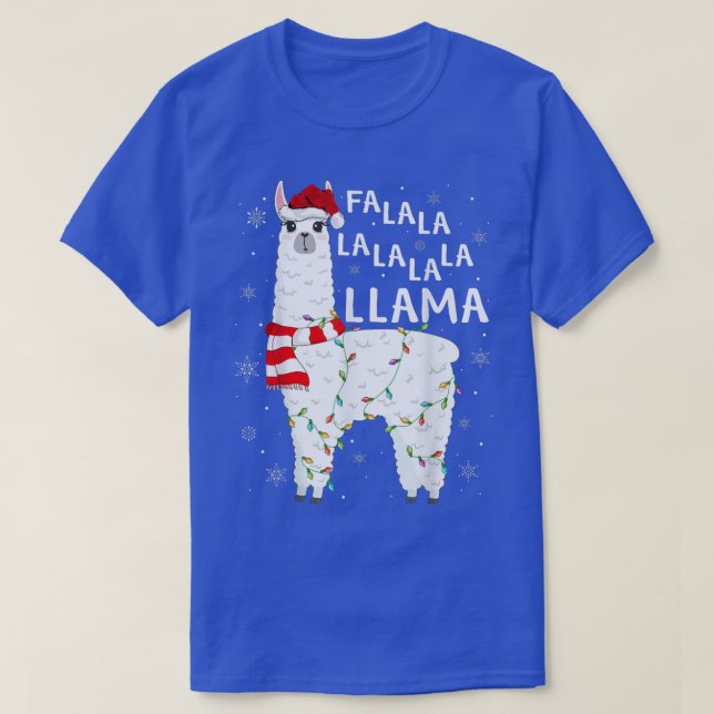 Funny Fan La Llama Xmas Lights Weihnachtsmannmütze T-Shirt (Design vorne)