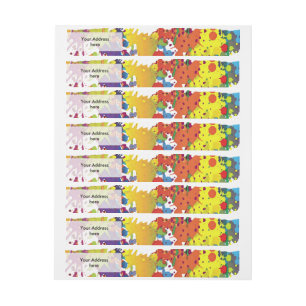 FUNNY FARBE SPLASH II + Ihr Backgr. & Text Rundum-Adressaufkleber