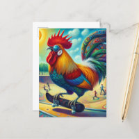 Funny farbig Surreal Skateboarding Rooster
