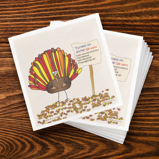 Funny, farbiger Cartoon Erntedank Türkei Serviette (Whoa! Check out this very cool and funny "Turkeys on Strike" Thanksgiving napkins!)
