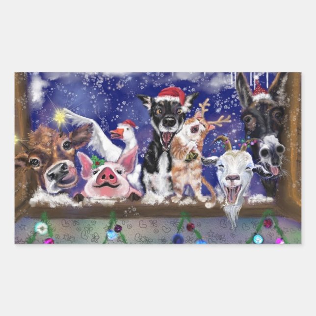 Funny Farm Animal Christmas Gift Stickers (Vorderseite)