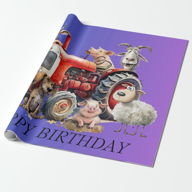 Funny Farm Animals & Traktor. bearbeitbar Geschenkpapier (Ungerollt)