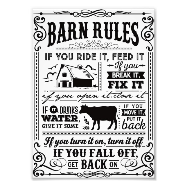 Funny Farmers barn rules Plaque Fotodruck (Vorne)