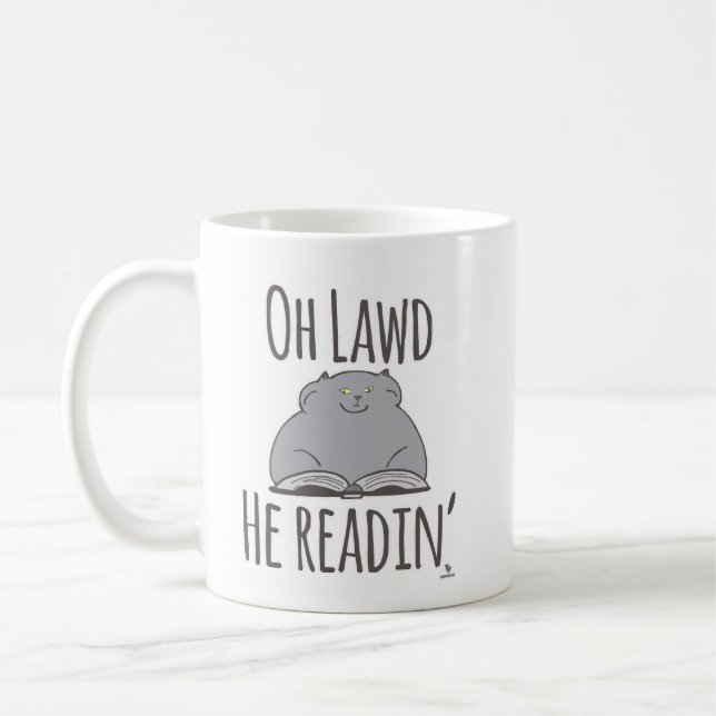 Funny Fat Cat He Reading Kitty Fun Motto Kaffeetasse (Links)