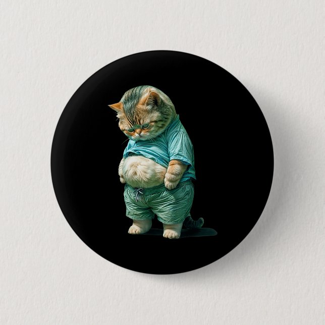 Funny Fat Cat Ia Art Design Print  Button (Vorderseite)