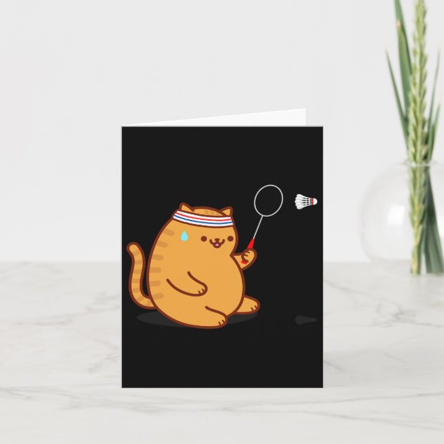 Funny Fat Cat Playing Dminton Karte (Vorderseite)
