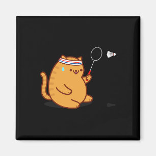 Funny Fat Cat Playing Dminton Magnet