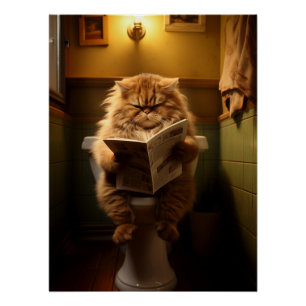 Funny Fat Cat Reading Newspapier auf der Toilette Poster