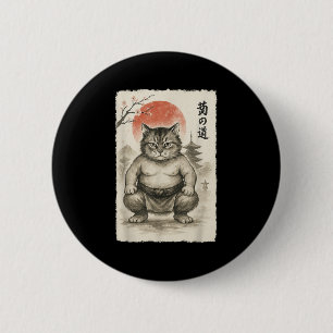 Funny Fat Cat Sumo Wrestler Sumi-e japanische Kuns Button