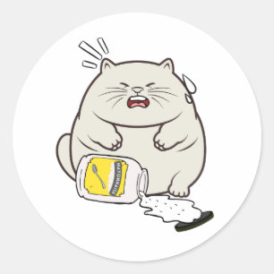 Funny Fat Cat verschüttete Mayonnaise Runder Aufkleber
