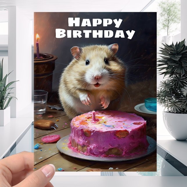Funny Fat Hamster und Candle Cake - Happy Birthday Karte (Von Creator hochgeladen)