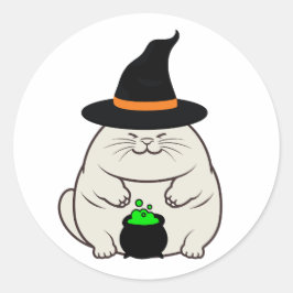 Funny Fat Katze ist eine Hexe Runder Aufkleber