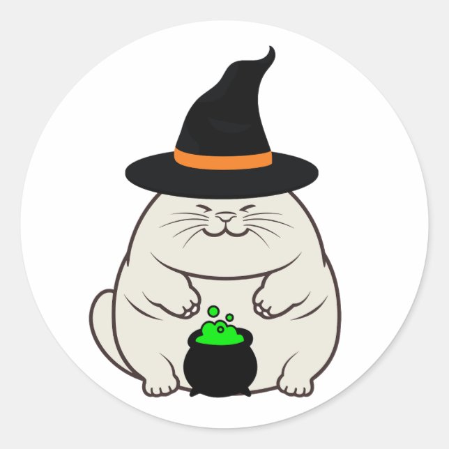 Funny Fat Katze ist eine Hexe Runder Aufkleber (Vorderseite)
