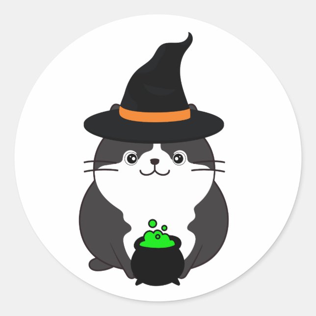 Funny Fat Katze ist eine Hexe Runder Aufkleber (Vorderseite)
