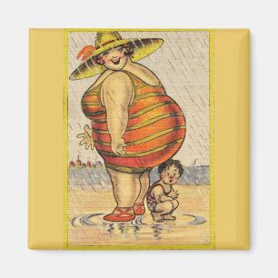Funny Fat Lady on Beach Magnet