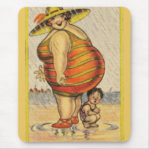 Funny Fat Lady on Beach Mousepad
