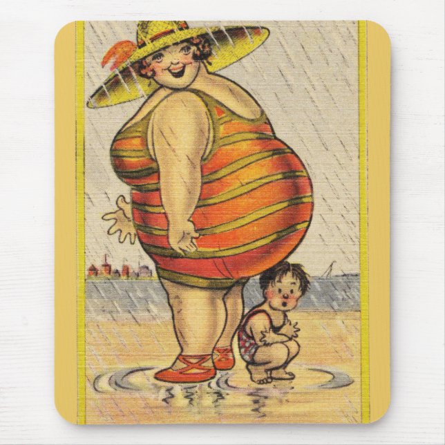 Funny Fat Lady on Beach Mousepad (Vorne)