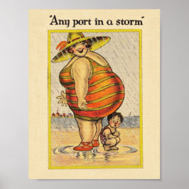 Funny Fat Lady on Beach Poster