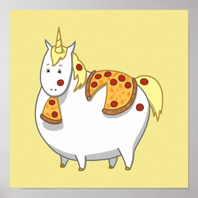 Funny Fat Unicorn Eating Pepperoni Pizza Poster (Vorne)