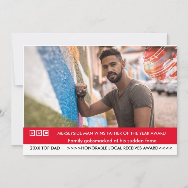 Funny Father's Day Card 🎉 Fake British Telly News Einladung (Vorderseite)