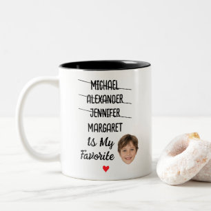 Funny Favorite Child Tasse mit 4 Namen & Gesichts-
