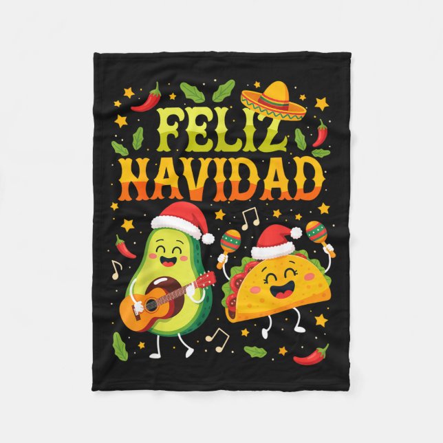 Funny Feliz Navidad Avocado Tacos Mexican Christma Fleecedecke (Vorderseite)