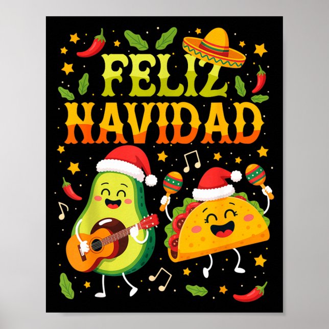 Funny Feliz Navidad Avocado Tacos Mexican Christma Poster (Vorne)