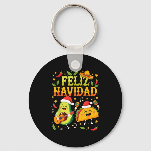 Funny Feliz Navidad Avocado Tacos Mexican Christma Schlüsselanhänger (Vorderseite)