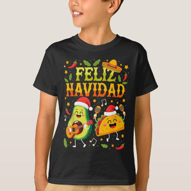 Funny Feliz Navidad Avocado Tacos Mexican Christma T-Shirt (Vorderseite)