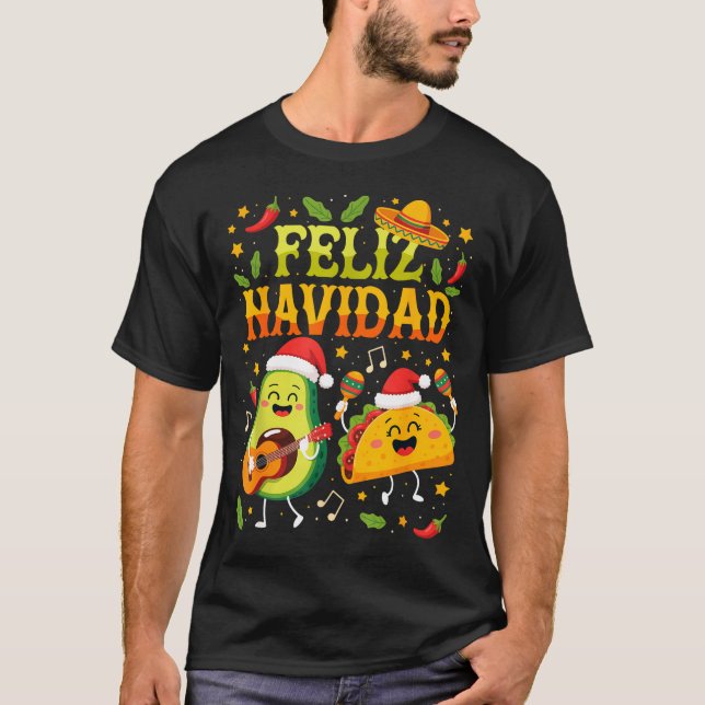 Funny Feliz Navidad Avocado Tacos Mexican Christma T-Shirt (Vorderseite)