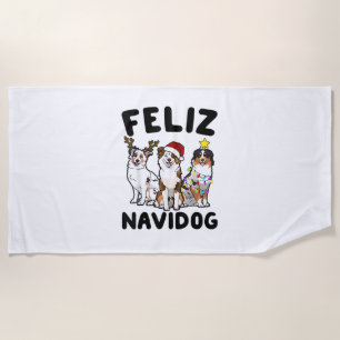 Funny Feliz Navidog Australian Shepherd Hundeliebh Strandtuch