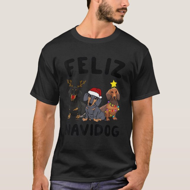 Funny Feliz Navidog Dachshund And Wiener dog Chris T-Shirt (Vorderseite)