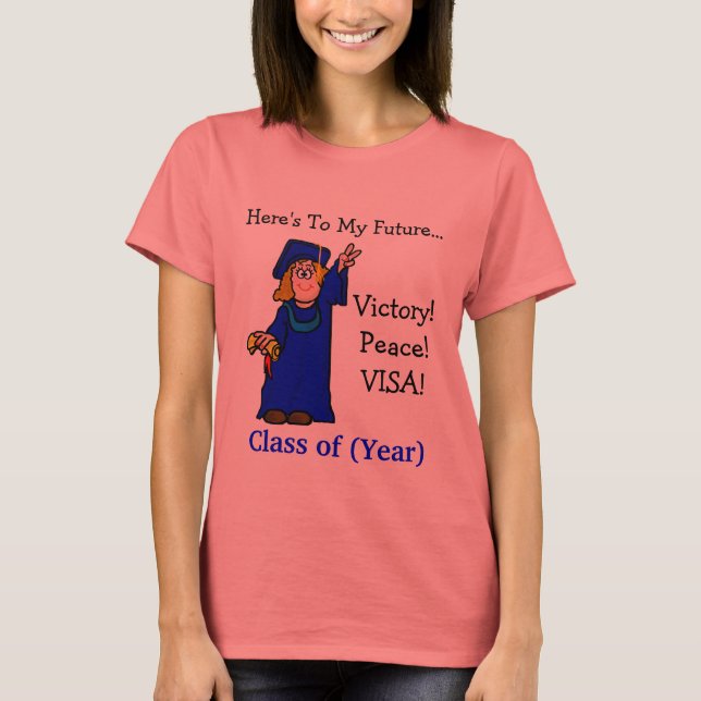Funny Female Graduate geben "V" Zeichen T - Shirt (Vorderseite)