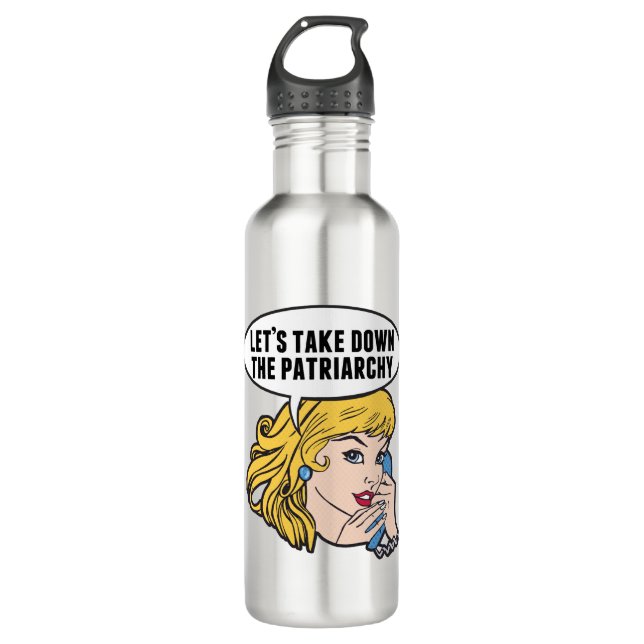 Funny Feminist Pop Art Anti Patriarchat Retro Frau Edelstahlflasche (Vorderseite)